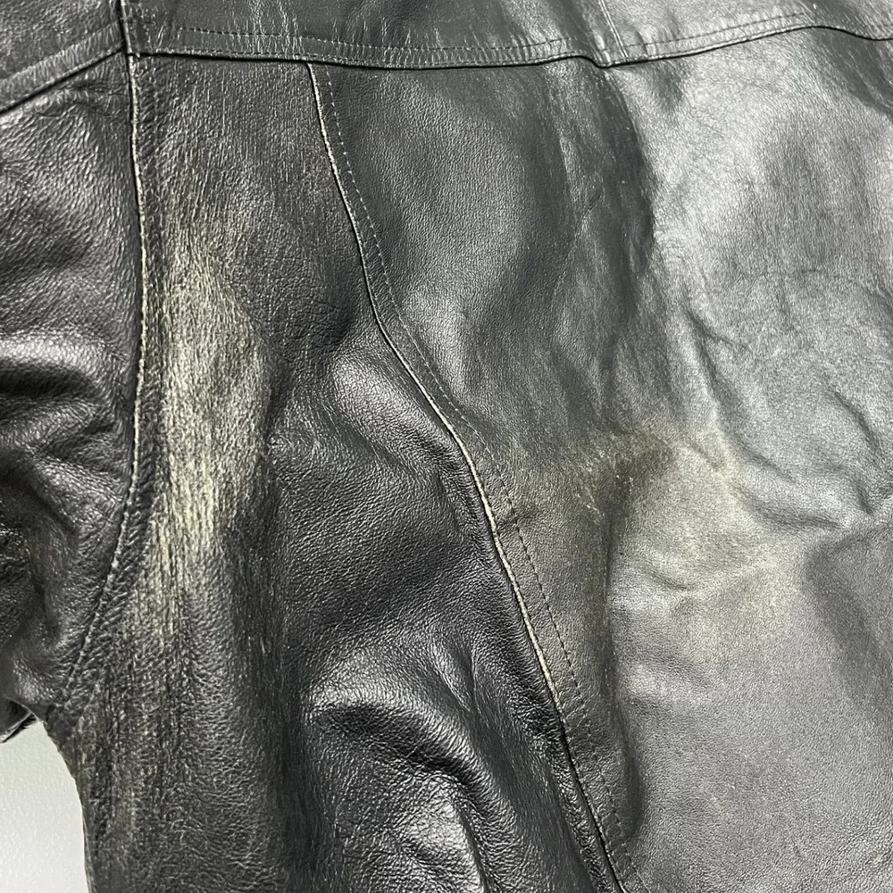 Adventure Bound Leather Jacket Mens L Black Bomber Quilted Lined Full Zip Vtg
